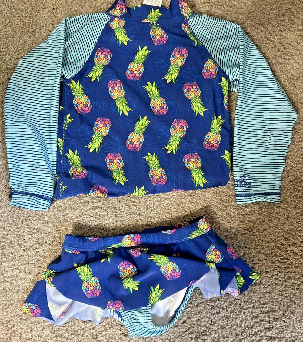 UV Skinz 2pc Swimsuit Set Girls 5 pineapple stripe colorful resort Girls UPF 50+